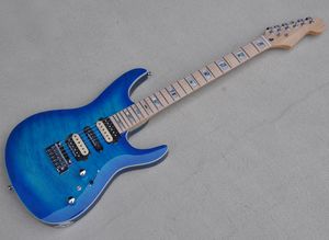 Guitare électrique bleue à 6 cordes avec placage d'érable matelassé Couleur et logo en érable flammé personnalisable