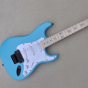 Guitare électrique bleue à 6 cordes avec incrustation d'étoile Floyd Rose Maple Fretboard personnalisable