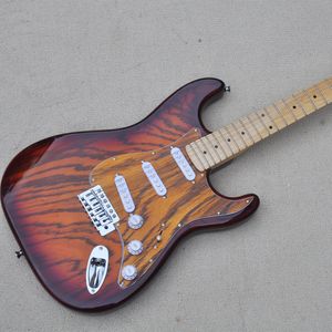 6 strings Brown Zebra Wood Electric Guitar met esdoorn fretboard SSS pickups aanpasbaar