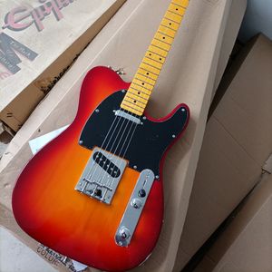 Guitare électrique Cherry Sunburst à 6 cordes, avec manche en érable jaune, Pickguard noir personnalisable