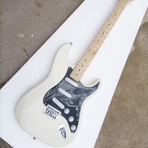 Guitare électrique crème à 6 cordes avec Pickguard blanc, manche en érable, Pickups SSS personnalisables
