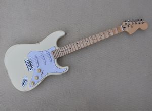 Guitare électrique relique crème 6 cordes avec manche en érable festonné micros SSS Pickguard blanc peut être personnalisé