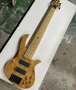 Guitare basse électrique sans frettes, 6 cordes, couleur bois naturel, avec placage de loupe, offre Logo/couleur personnalisée