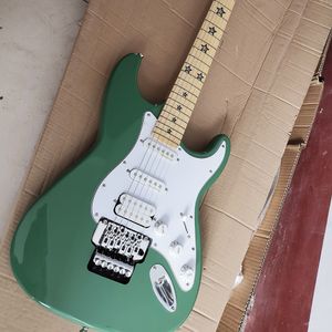 Guitare électrique verte à 6 cordes avec incrustation d'étoiles, manche en érable Floyd Rose personnalisable