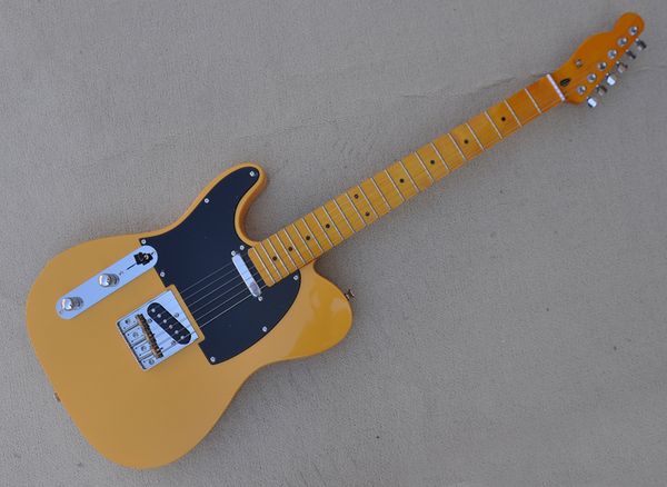 Guitare électrique jaune à 6 cordes, main gauche, avec touche en érable jaune, peut être personnalisée sur demande