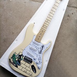 6 strings lichtgele elektrische gitaar met speciale sticker esdoorn fretboard sss pickups aanpasbaar