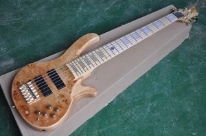 Guitare basse électrique à 6 cordes en érable avec quincaillerie Golder, placage à motif d'arbre, micros actifs, fournir des services personnalisés