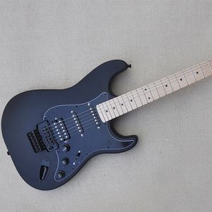 Guitare électrique 6 cordes noir mat avec touche en érable Floyd Rose personnalisable