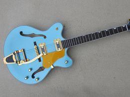 Chitarra elettrica a 6 corde in metallo blu con tastiera in palissandro Big Tremolo personalizzabile