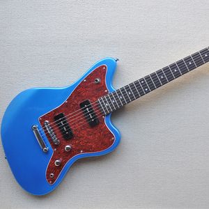 Guitare électrique bleue en métal à 6 cordes, avec 22 frettes, manche en palissandre personnalisable