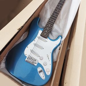 Guitare électrique bleue en métal à 6 cordes, avec Pickups SSS, manche en palissandre personnalisable