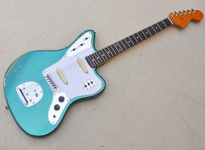 Guitare électrique 6 cordes métal bleu relique avec manche en palissandre blanc Pickguard offrant un service personnalisé