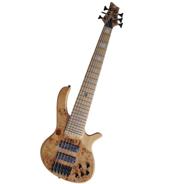 Guitare basse électrique 6 cordes couleur bois naturel avec placage Burl Offre Logo/Couleur Personnaliser