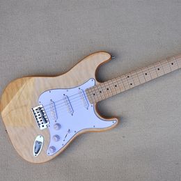 6 strings natuurlijke houten kleur elektrische gitaar met gewatteerde esdoorn fineer esdoorn fretboard sss pickups aanpasbaar