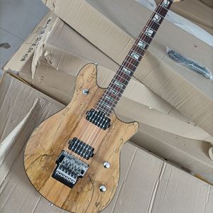 Guitare électrique 6 cordes couleur bois naturel avec placage d'érable écaillé Floyd Rose palissandre personnalisable