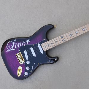 6 strings paarse elektrische gitaar met vlam esdoorn fineer esdoorn fretboard sss pickups aanpasbaar