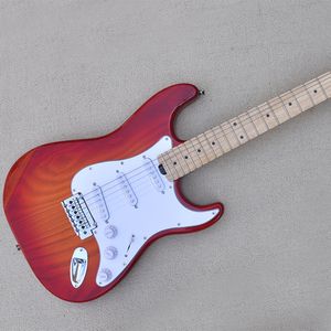 Guitare électrique en frêne rouge à 6 cordes, avec manche en érable, Pickups SSS personnalisables