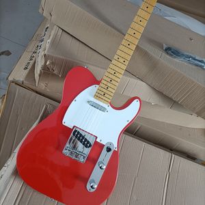 Guitare électrique rouge à 6 cordes avec touche en érable, Pickguard blanc, matériel chromé personnalisable