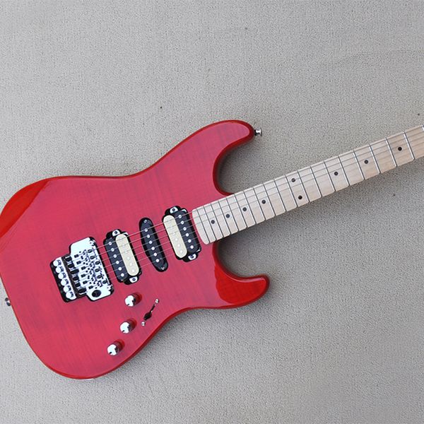 Guitarra eléctrica roja de 6 cuerdas con cabezal invertido Floyd Rose Maple Fretboard personalizable