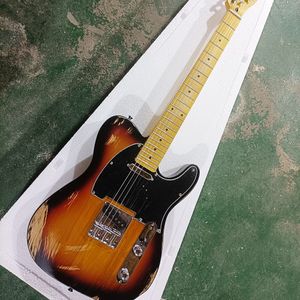 Guitare électrique Relic Tobacco Sunburst à 6 cordes, avec touche en érable jaune, Pickguard noir personnalisable