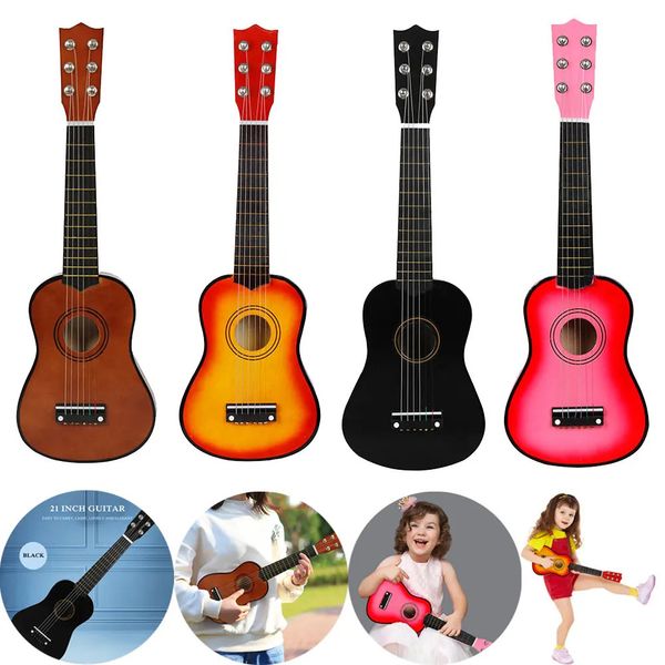6 cuerdas bajo pequeño guitarra acústica instrumentos musicales con púas ukelele de tilo para niños niños jugando juguete de aprendizaje regalo 240112