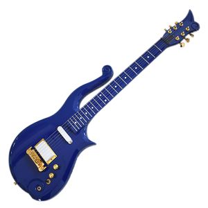 6 cordes de la guitare électrique bleu marine en forme inhabituelle avec corps sculpté CNC, matériel d'or, haute qualité
