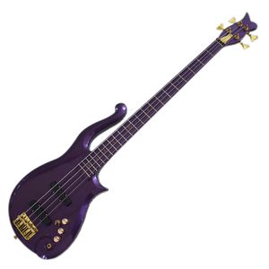 6 cordes de guitare électrique violette en forme inhabituelle avec corps sculpté CNC, matériel doré, haute qualité