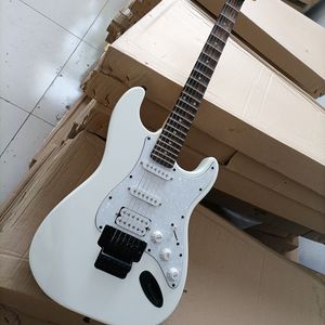 Guitare électrique blanche 6 cordes avec micros SSH touche palissandre festonnée Floyd Rose personnalisable