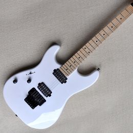 Guitarra eléctrica blanca de 6 cuerdas para mano izquierda con pastillas Humbuckers, diapasón de arce Floyd Rose personalizable