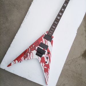 6 Strings White v Electric Guitar with Blood Pattern Floyd Rose Emg Pickups Rosewood Fletboard aanpasbaar