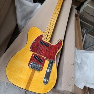 6 cordes guitare électrique jaune avec placage à flamme