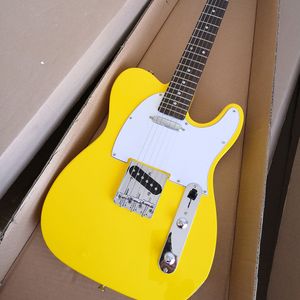 Chitarra elettrica 6 corde gialla con battipenna bianco Tastiera in palissandro personalizzabile