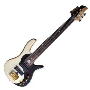 Guitare basse électrique Yin Yang 6 cordes avec corps en orme, touche en palissandre, placage en érable flammé