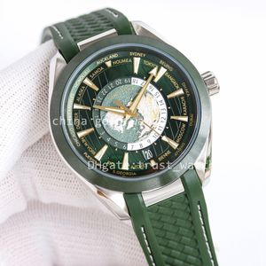 6 styles 43 mm super montres hommes automatique cal.8938 mouvement montre hommes montre cadran vert horloge mondiale date découverte VS acier sport bracelet en caoutchouc bracelets