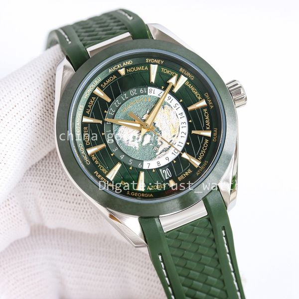 6 Estilo 43MM Super Relojes para hombre Automático Cal.8938 Reloj con movimiento Reloj para hombre Esfera verde Reloj mundial Fecha Descubrimiento VS Acero Correa de caucho deportiva Parches