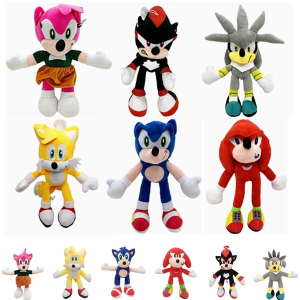 6 estilo lindo 28 cm Hedgehog Sonic Plush Toy Animation Film and Television Game de dibujos animados de muñecas Toyes de animales de madrugada Regalos de Navidad para niños