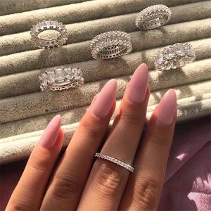 6 Stijl Ins Hot Koop Luxe Sieraden Echt 925 Sterling Zilver Hoge Kwaliteit SONA Diamond Zircon Eternity Party Vrouwen Wedding Band Ring Gift