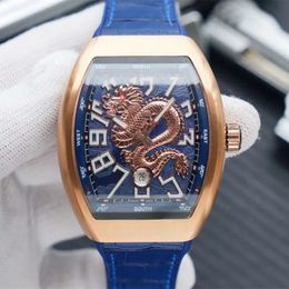 6 style luxe de haute qualité V45 Yachting Dragon King King Rose Gold Automatic Mens Watch Dragon Blue Dial Rubber STRAP GRENT