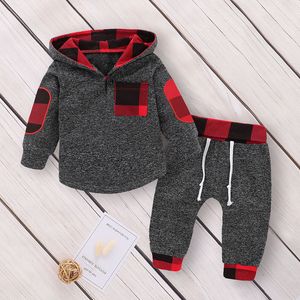 8 styles bébé sweat à capuche en treillis floral + pantalon 2pcs / set enfants garçons filles plaid survêtement tenues mode enfants vêtements M772