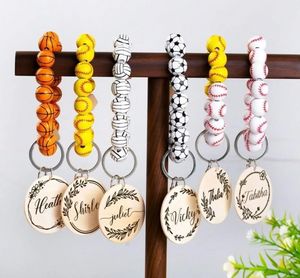 6 Styles Perlé Bracelet Porte-clés Pendentif Party Favor Sports Ball Football Baseball Basketball En Bois FY3666