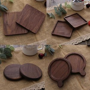 6 styles Black Walnut Wooden Coasters Creative Square round wood Teapot Cup Mats Bowl Plates Tableware Insulation pad Kitchen Home Bar Tool