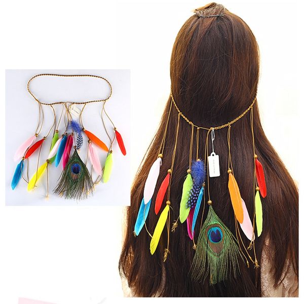 6 styles bohème plume de paon bande de cheveux femmes mode vent national élégant boutique casque cheveux accessoires