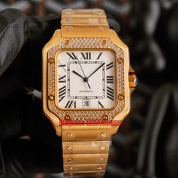 6 stijlen horloges sa0029 39 mm Santo automatische mechanische heren horloge diamanten rand witte wijzerplaat gele goud armband heren polshorloges