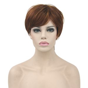 Shuowen Synthetische Pruiken 6 Stijlen Donkerbruin Korte Simulatie Menselijk Haar Pruik Perruques de Cheveux Humains Pelucas SW-WIG-35