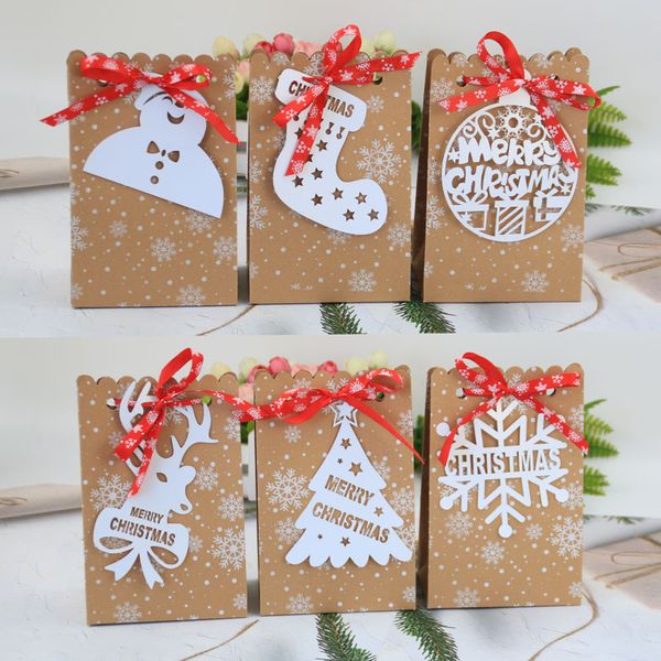 6 styles européens nouvelle boîte de bonbons de Noël papier kraft de Noël sac en papier flocon de neige sac de bonbons biscuit RRD7502