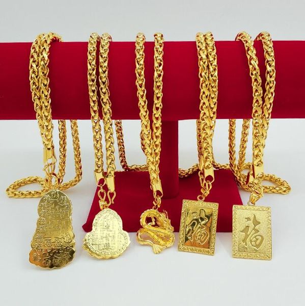 6 estilos chapados en oro diosa de la misericordia collares pendientes atmósfera lujosa collar grueso para hombres para regalos de joyería de boda