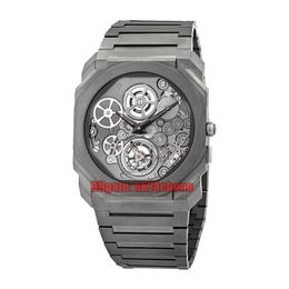 6 stijlen Hoge kwaliteit Horloges 102937 Octo Finisimmo Tourbillon Automatische Mechanische heren Watch Skelet Grijze wijzerplaat Titanium Bracelet Gents Wolshurches