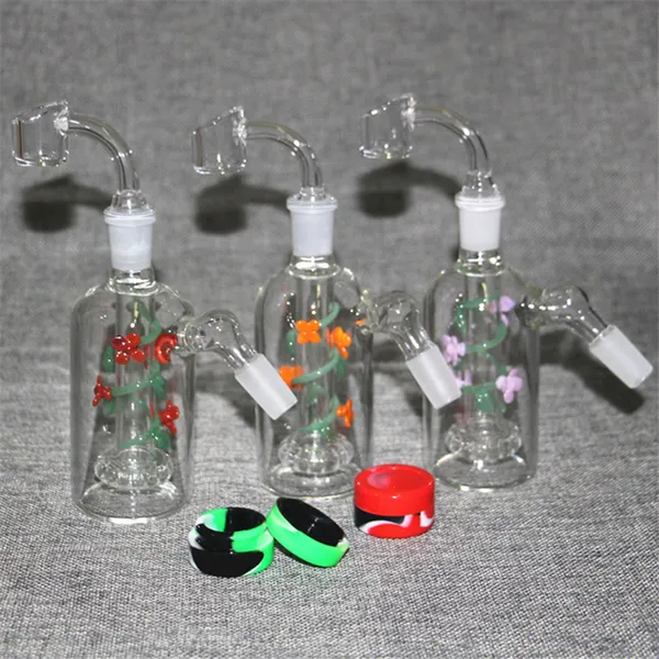 6 styles narguilés 14mm mâles cendriers en verre avec récipient en silicone coloré récupérateur épais pyrex cendrier 4mm quartz banger tuyaux de fumée d'eau