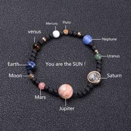 6 Estilos Sistema Solar Nueve Planetas Pulsera de Cuentas Universo de Piedra Natural Yoga Chakra Pulsera para Mujeres Hombres Joyería