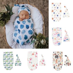 6 stijlen peuter baby ins swaddle jongens meisjes dragen dinosaurus deken + hoed pasgeboren baby zachte katoenen slaapzak 2 stks / set slaapzakken